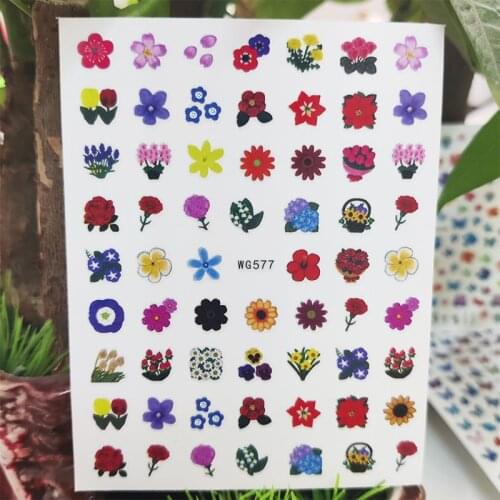 3D Stickers for Nails Color Flower Basket Plant Design Nails Art Decoration Manicure Stickers Decal Slider Nail Foil Accessories