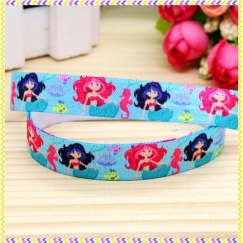 5/8'' Free shipping Fold Elastic FOE mermaid printed headband headwear hairband diy decoration wholesale OEM P4665