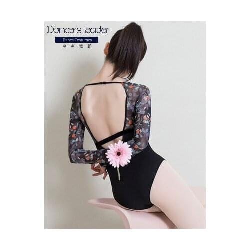 Ballet Leotard for Women Long-sleeved Printed Gymnastics Clothing Adult Jumpsuit Aerial Yoga Dance Practice Clothes