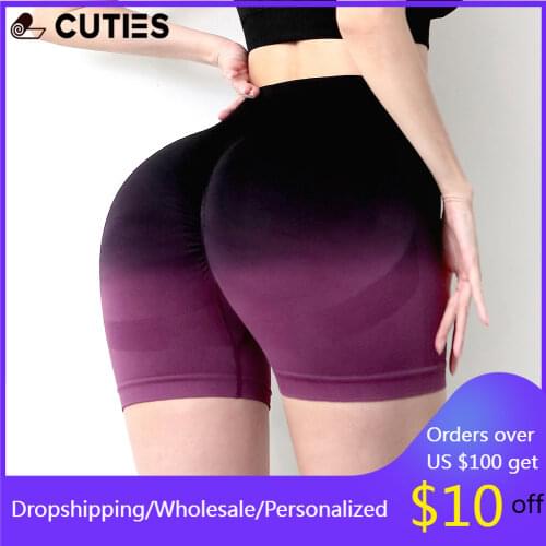 Gradient Printed Seamless Yoga Shorts for Women Workout Gym Tights Female Scrunch Leggings Sport Running Shorts Capri Pants