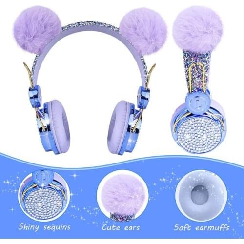 Cute Cat Ears Headset Bluetooth-compatible 5.0 Stereo Wireless Gaming Headphone With Mic LED Light Earphone For Girls Kids