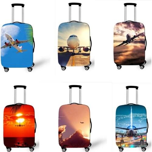 18-32 Inch Aircraft Travel Suitcase Cover Printed plane Elastic Luggage Protective Cover Anti-dust Trolley Case Travel Accessory