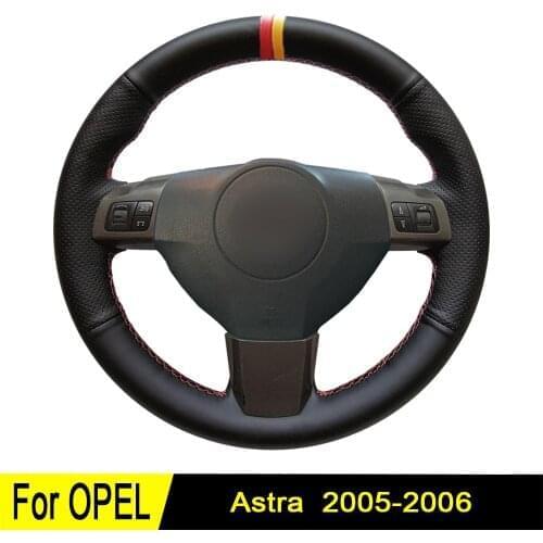 Car Steering Wheel Cover For Opel Astra 2006 2005 Vauxhall Astra DIY Black Soft Artificial Leather Hand-stitched Wear-resistant