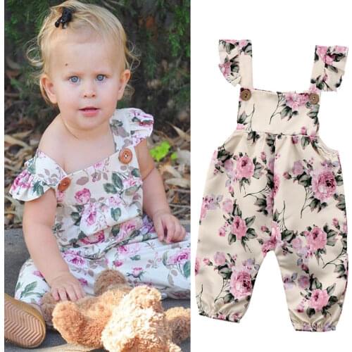 Newborn Infant Kids Baby Girls Summer Cute Romper Floral Print Short Petal Sleeve Jumpsuits Clothes 0-24M