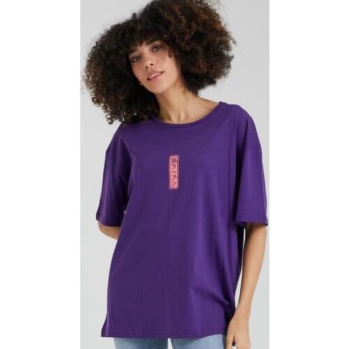 Cat Printed Oversize Round Neck Tunic T-Shirt T-Shirt