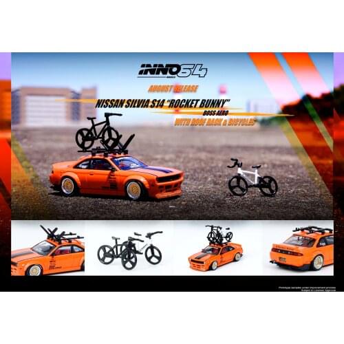 INNO 1:64 NISSAN SILVIA S14 Rocket Bunny Boss Aero W/RoofRack & BicyclesDiecast Model Car