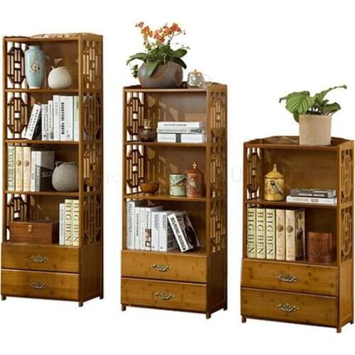 Chinese Drawer Bookcase Simple Modern Combination Bookshelf Living Room Storage Rack Solid Wood Floor Storage Rack Simple Nanzhu
