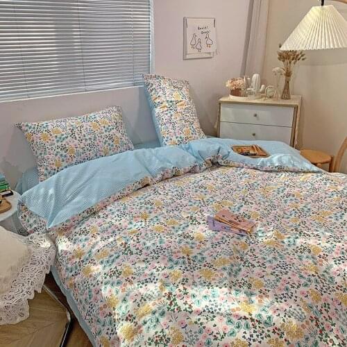 Ins Wind Bedding Set Duvet Cover Sheet Printing Four-piece Set of Pure Cotton Spring and Autumn Art Pastoral Floral Bedding