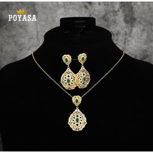 Moroccan Caftan wedding gold jewelry set for women green stone fashion jewelry set copper high quality jewelry set
