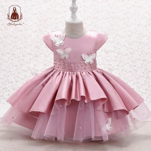 Yoliyolei Cute Baby Girl Princess Dress 3D Embroidery Butterfly Toddler Kids 1st Birthday Party 2 Year Old Gown Short Sleeve