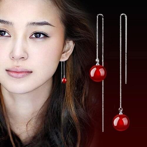Fashion 925 Sterling Silver Earrings Jewelry Tassel Long Earrings Natural Silver Ear Line