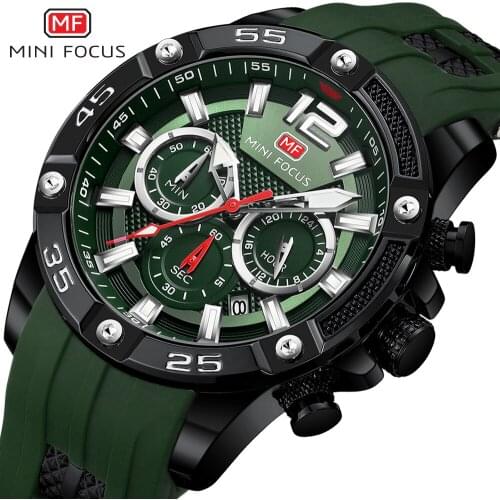 MINI FOCUS New Mens Chronograph Watches Luxury Army Sports Watch Men Green Silicone Strap Quartz Watches Relogios Masculino 2020