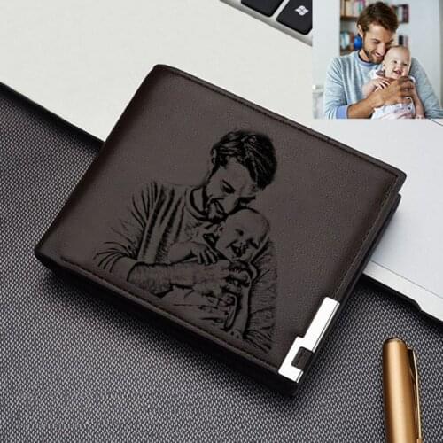Custom Engraving Photo Wallet Mens Short Simple Thin Section Solid Color Iron Edge Multi Card Wallet DIY Holiday Gift