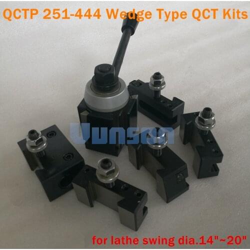 QCTP 251-444 Wedge Type quick change tool QCT Kits 1pcs 444 tool post turret+5pcs tool holders for Swing dia. 14"~20" Lathe