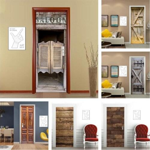 Wood Grain Door Sticker Home Design Living Room Bedroom Renovation Adhesive Waterproof Wallpaper PVC PosterS Mural deursticker