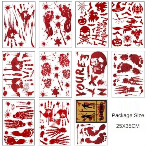 Halloween Sticker Wall Window Floor Decorations Horror Blood Handprint Footprint Decals Haunted Vampire Zombie Party Supplies