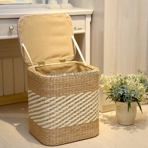 Pastoral straw bedroom storage stool changing shoe stool wearing shoe stool sorting box storage stool round stool storage box so
