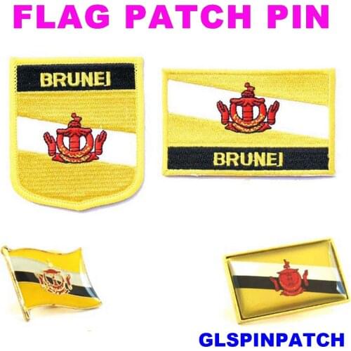 Brunei FLAG Patch Rectangle Lapel Pin iron-on embroidered applique Hook Loop Badge