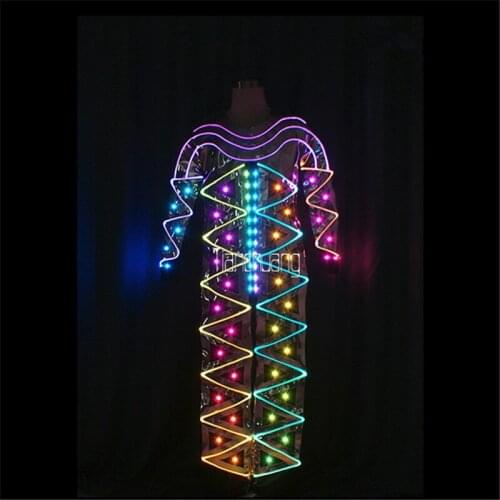 Programmable full color led robot men suit RGB light tron colorful dance costume luminous outfit team clothe glowing dress disco