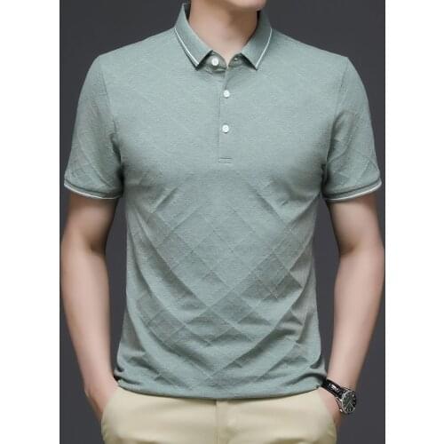 Middle-aged and young mens short-sleeved POLO shirt POLO shirt casual solid color lapel dad summer dress mens silk cotton top