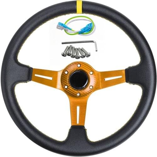 14inch 350mm Deep Dish Drifting Steering Wheel Universal PVC Leather Aluminum Car Auto Racing Sport Steering Wheel Accessories