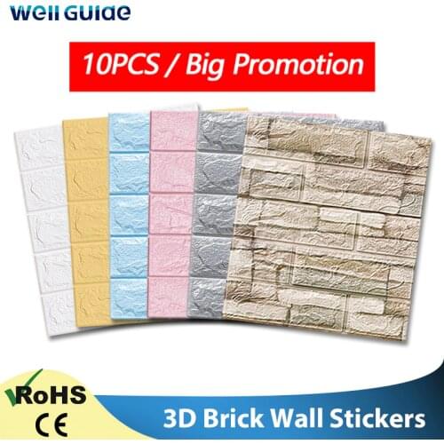 10Pcs Self-Adhesive 3D Brick WallSticker DIY Waterproof Foam Wallpaper Kids Room Kitchen Roof Ceiling Background Wall Decals