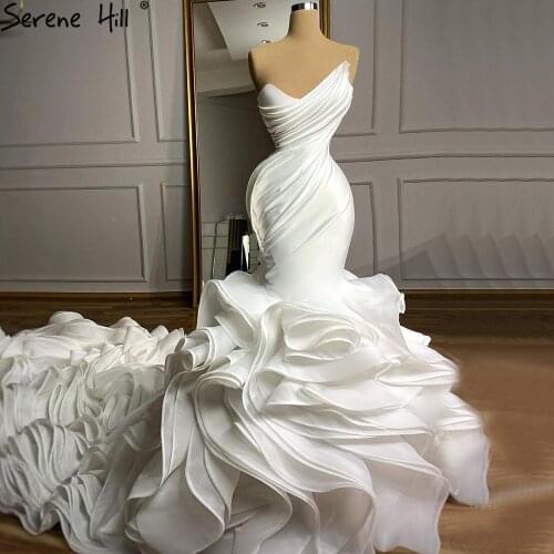 Serene Hill White Mermaid Elegant Wedding Dresses Gowns Sweetheart Sexy Flowers High-end Bridal Dress 2021 HM67212