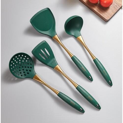 Silicone Kitchen Cooking Utensil Slotted Spatula Skimmer Slotted Spoon Soup Ladle Kitchen Gadgets Tools (BPA free)