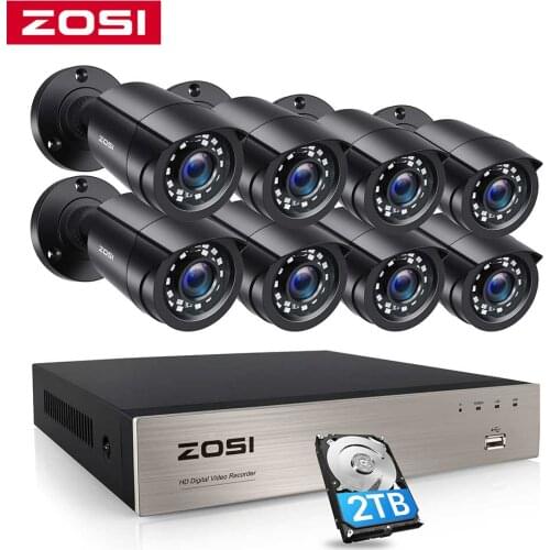 ZOSI 8CH Home Security Camera System 1080p H.265+ DVR 8PCS 1080P/2.0MP Outdoor CCTV Cameras Video Surveillance DVR Kit