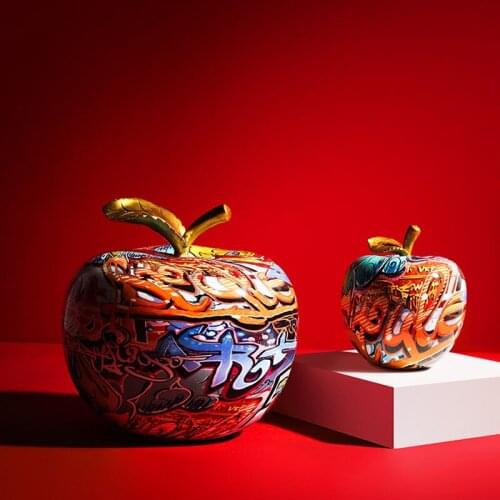 Nordic Resin Painting Graffiti Apple Fruit Sculpture Ornaments Creative Figurine Art Statue Crafts Decoration Accessories Modern