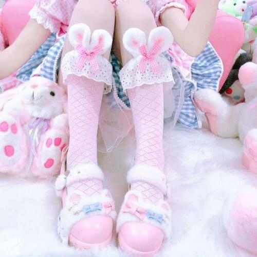 Lolita Student Cotton Bow Cute Socks Calf Jk Japanese Rabbit Ears Kawaii Summer Thin Breathable Socks Ruffle Socks Cute Socks