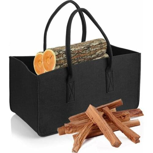 Felt Bag Black Fireplace Wooden Bag Felt Basket Fire Wood Pocket Firewood Basket Newspaper Stalls Basket Wood Fire Storage Bag