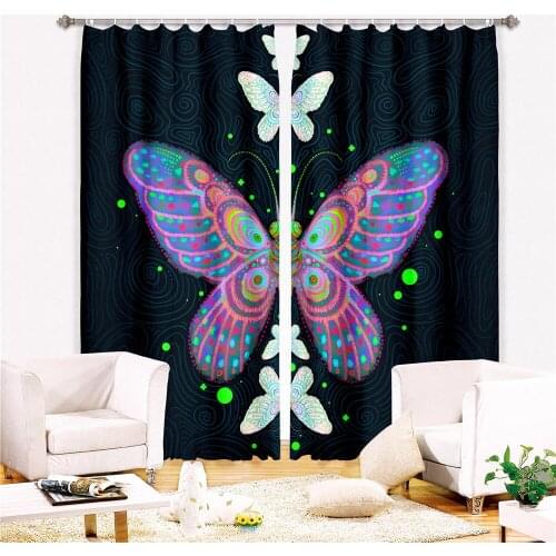 3D Printed Color Butterfly Blackout Curtains Bedroom Living Room Kitchen Computer Room Home Decoration For Children Kids Gifts