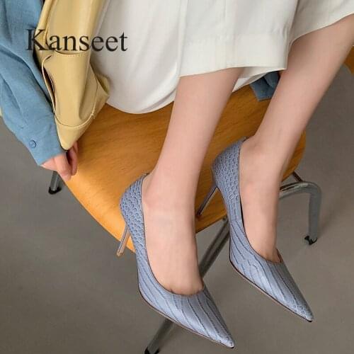 Kanseet 2021 New Women Pumps Spring Autumn Fashion Pointed Toe Sex Genuine Leather Elegant Handmade Footwear 8cm High Heel Shoes