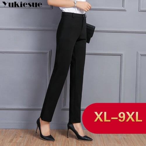 Striaght pants for women with high waist OL office workwear skinny formal black suit pants female trousers Plus size 8XL 9XL