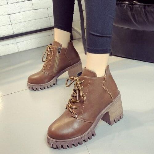 2021 Boots Trend Ankle Boots Female High Top Fashion Leather Shoes Platform Black Boots Female Dr Muier Wedges