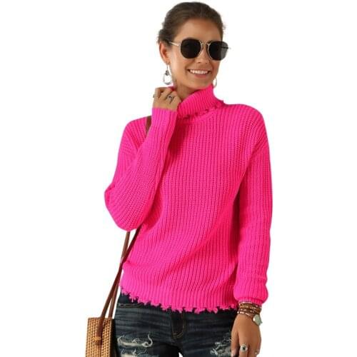2019 Autumn Winter Thick Sweater Women Knitted Pullover Sweater Long SleeveTurtleneck Jumper Soft Warm Pull Femme fluorescent