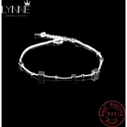 Newest Fashion Square Pendant Adjustable Bracelet 925 Sterling Silver Bracelets Ladies Hand Chain For Women&Girl Jewelry Gift
