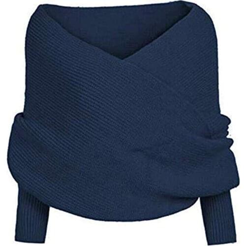 1Pc Womens Winter Sexy Solid V Neck Off Shoulder Long Sleeve Knitted Sweater Warm Pullover Top Свитер