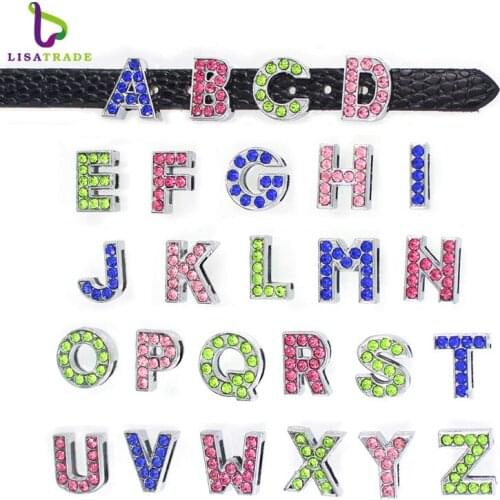 130PCS 8MM Mix Rhinestone Slide Letters English Alphabet DIY A-Z Fit Wristband /Pet Collar LSSL028*130