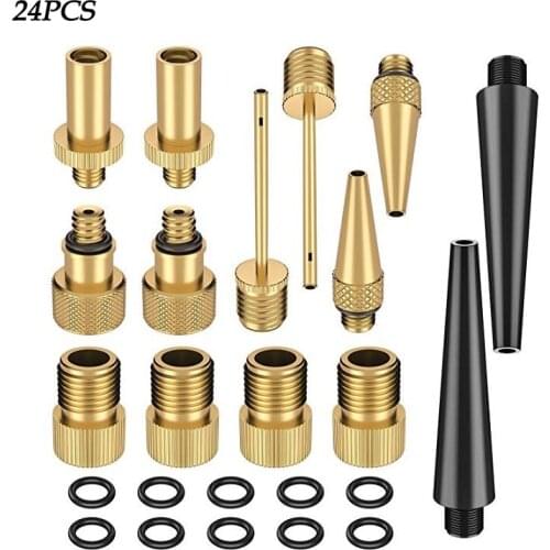 15/24Pcs Bicycle Tire Transfer Valve Adapter Mountain Bike Tube Inflation Air Pump Nozzle Kits Universal Brass Wheel