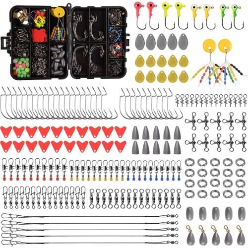 240Pcs/Box Fishing Accessories Tackle Kit With Fishing Hooks Rolling Barrel Swivel Snaps Sinker Weight Beads Space Beans