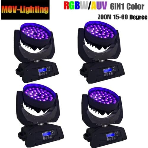 4pcs/lot 36x18W RGBWAP 6in1 LED Zoom Wash Moving Head Light Professional DJ Nightclub