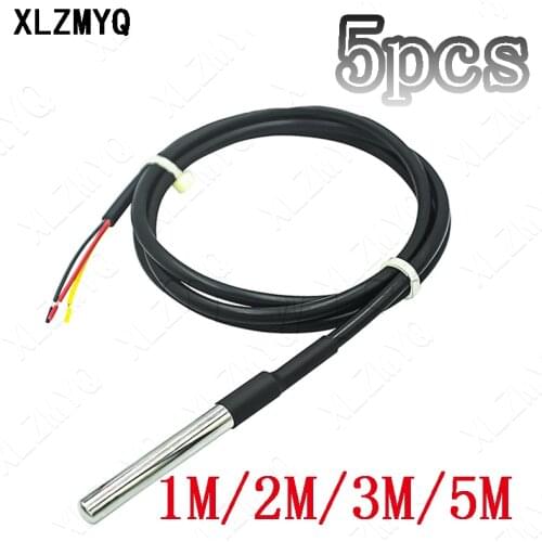 5pcs DS1820 Stainless steel package Waterproof DS18b20 temperature probe sensor Wire 18B20 For temperature Instrument Parts