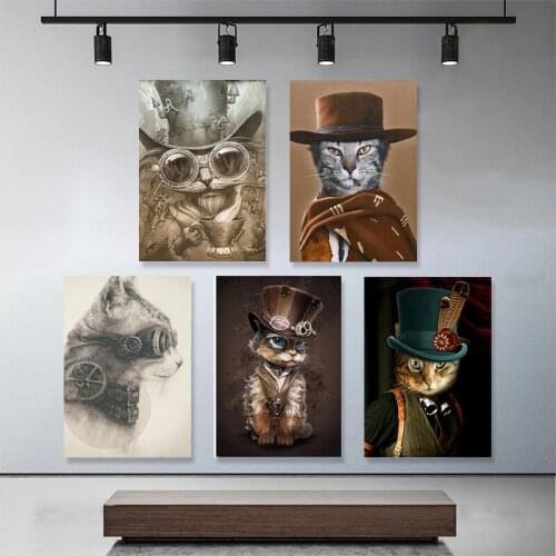 Abstract Artwork Steampunk Cat Canvas Paintings Posters and Prints Wall Art Decoration for Living Room Home Office Artwork Decor