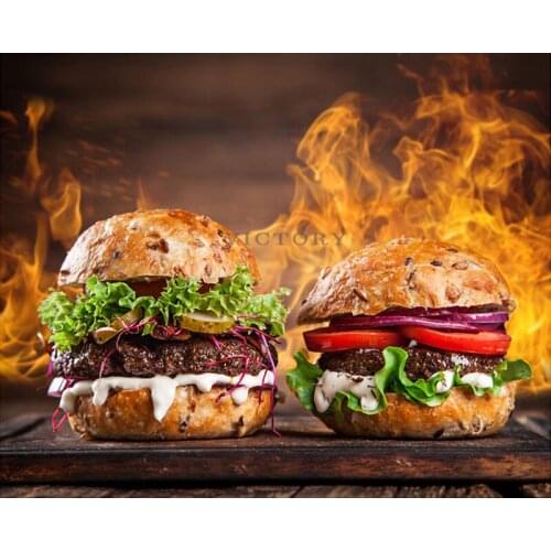 Diy 5D Diamond Painting Fast Foods Burger Diamond Mosaic Full Round Diamond Embroidery Cross Stitch Rhinestone Kitchen Decor