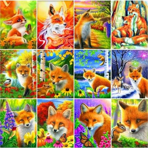 AZQSD Diamond Embroidery Fox Mosaic Needlework Full Drill Diamond Painting Animal Cross Stitch Rhinestones Home Decor Gift