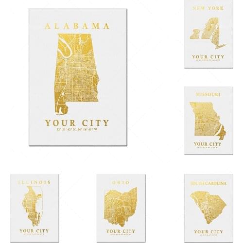 American Alabama, California, Missouri, New York, Washington State and your city map printing decoration poster, city map Nordic