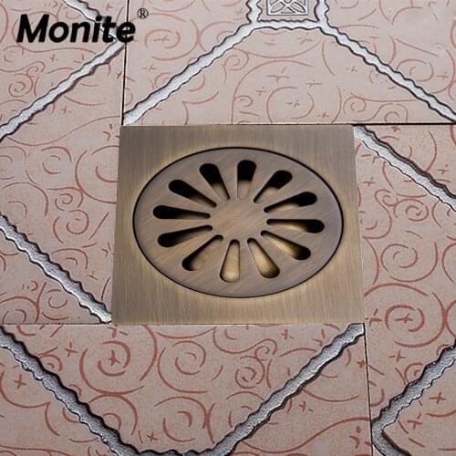 Monite Antique Brass Bathroom Shower Drain Odor-resistant Floor Trap Waste Grate 5406 Strainer Cover Drain Hair Filter
