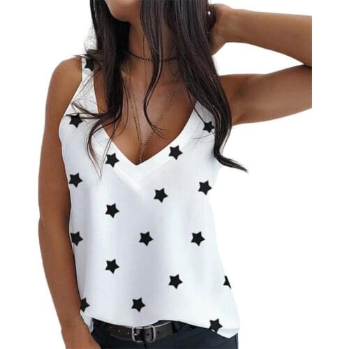 Women Summer Top Star Print Backless Polyester Relaxing Skin-friendly Low Cut Blouse for Daily Life Fashion Camis Point Tees